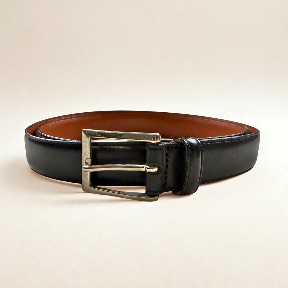 Brooks Brothers 346 Leather Belt Mens 40 Black Made in Italy Silver Buckle